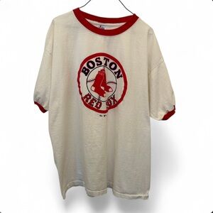 Boston Red Sox Ringer T-Shirt 2X Majestic USA Made 2005 Y2K Vtg MLB Cotton Tee